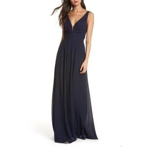 Lulus Blue V-Neck Chiffon Gown